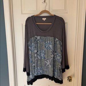 POL Charcoal and Sky Blue Patchwork Tunic NWOT